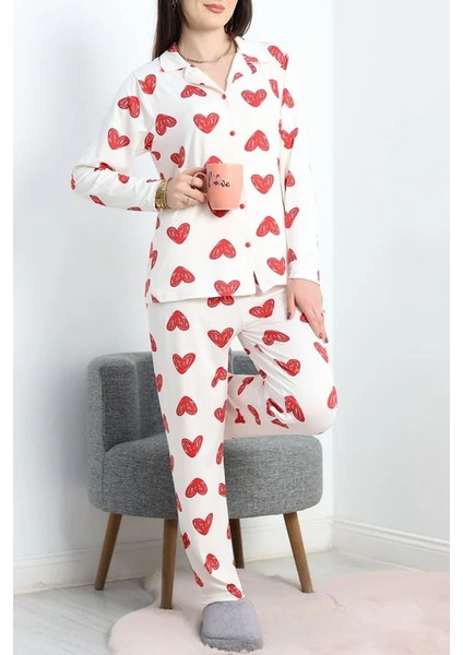 Seka Milan Düğmeli Pijama Takımı Beyazkırmızı - 50728.1929.