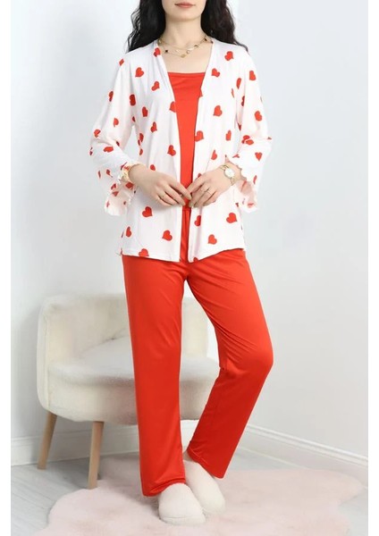 Seka Milan Kumaş 3'lü Set Pijama Takımı Kırmızıbeyaz - 70103.1857.