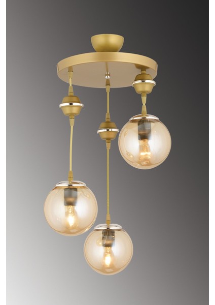 Şık Eskitme 3'lü Bal Glop Top Camlı Krom Sarkıt Avize modelleri