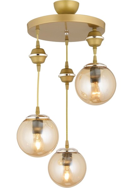 Şık Eskitme 3'lü Bal Glop Top Camlı Krom Sarkıt Avize fırsatları