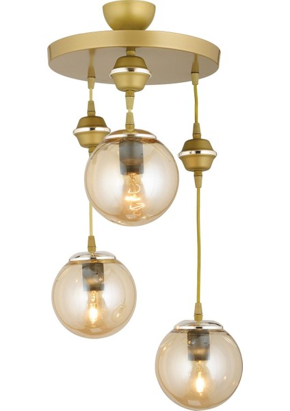 Şık Eskitme 3'lü Bal Glop Top Camlı Krom Sarkıt Avize indirimleri