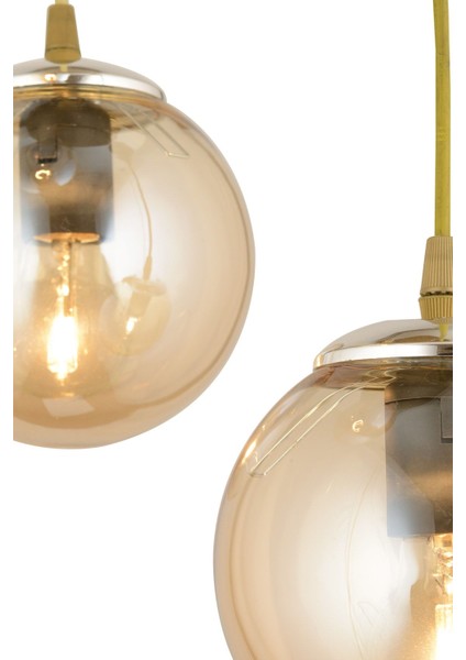 Şık Eskitme 3'lü Bal Glop Top Camlı Krom Sarkıt Avize