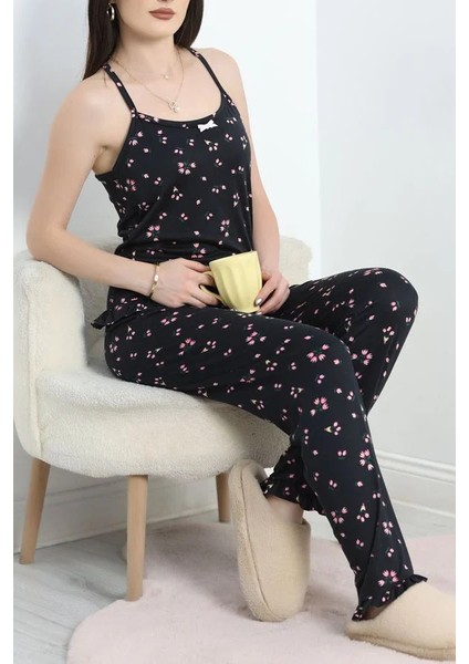 Seka Milan Kumaş Ip Askılı Pijama Takımı Siyahpembe - 50597.1857.