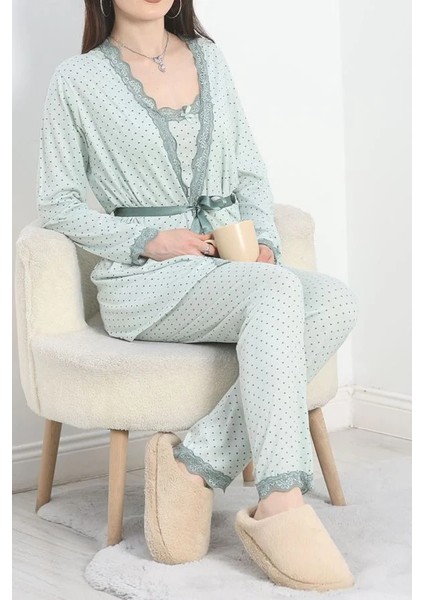 Seka Viskon 3'lü Set Pijama Takımı Mint - 70099.1050.