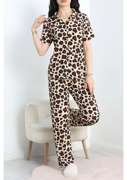 Seka Milan Kumaş Düğmeli Pijama Takımı Leopar1 - 750.1287.