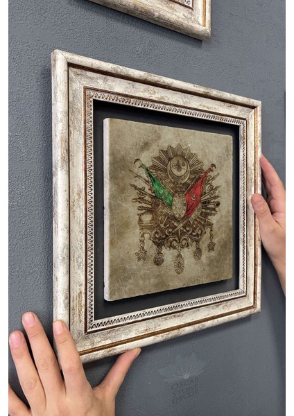 Çerçeveli Taş Duvar Tablosu Osmanlı Tuğrası Eskitme 30X30 cm Çok Renkli modelleri