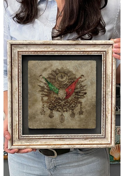 Çerçeveli Taş Duvar Tablosu Osmanlı Tuğrası Eskitme 30X30 cm Çok Renkli fırsatları