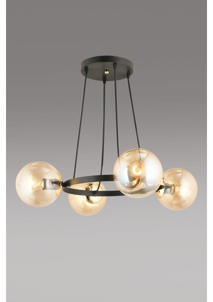 Şık Siyah 4'lü Halka Bal Glop Cam Modern Avize fiyatları