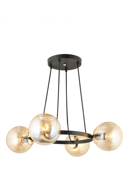 Şık Siyah 4'lü Halka Bal Glop Cam Modern Avize fırsatları