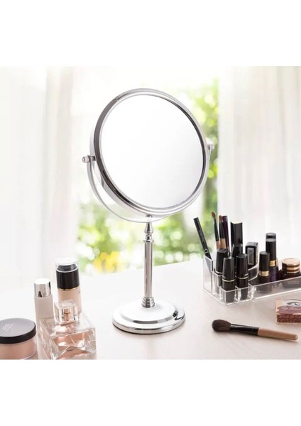 Çift Taraflı Büyüteçli ve Dönen Profesyonel Kozmetik Ayna, Gri Renk