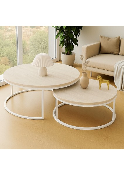 Ikili Orta Sehpa Beyaz Metal Traverten Üst Panel fiyatları