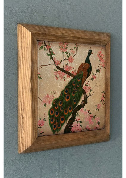 Masif Çerçeveli Tavus Kuşu Taş Tablo - Duvar Dekoru 28X28 cm fiyatları