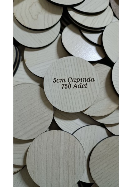 Yuvarlak Akçaağaç Krem Renk 750 Adet Ahşap Nikah Şekeri Süsleme 5 cm Çap