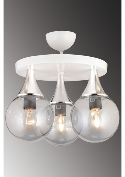 Şık 3'lü Plafonyer, Füme Glop Cam, Krom Detaylı, Aşağı Bakan Modern Avize fiyatları