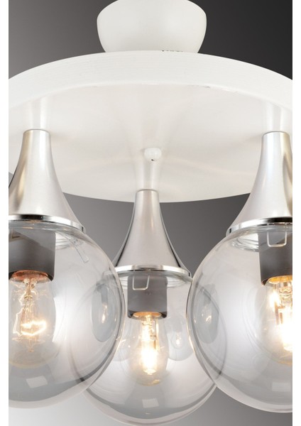 Şık 3'lü Plafonyer, Füme Glop Cam, Krom Detaylı, Aşağı Bakan Modern Avize fırsatları