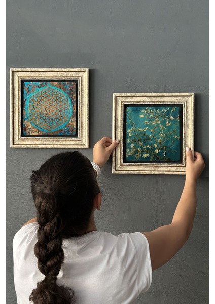 Çerçeveli Taş Duvar Dekoru, 30X30CM, 2'li Set, Yaşam ve Badem Ağacı Temalı fiyatları