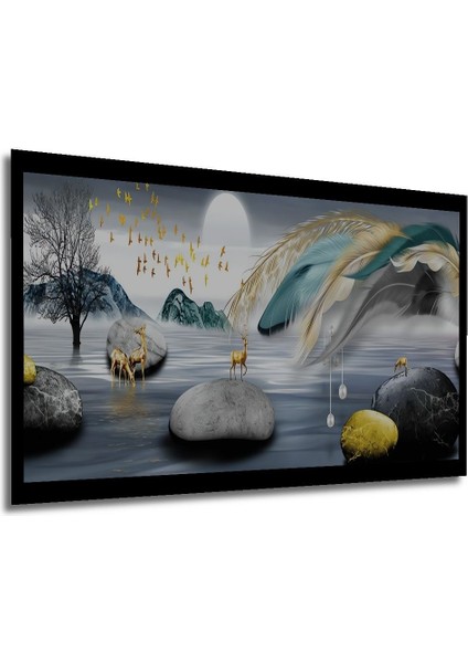 Modern Soyut Manzara Temalı Altın Detaylı Ahşap Tablo, Ev ve Ofis Dekoru Için Ideal