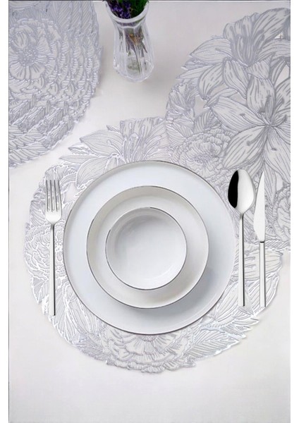 6’lı Yuvarlak Gümüş Amerikan Servisi Supla 38 Cm, Şık ve Kullanışlı Ev Aksesuarı