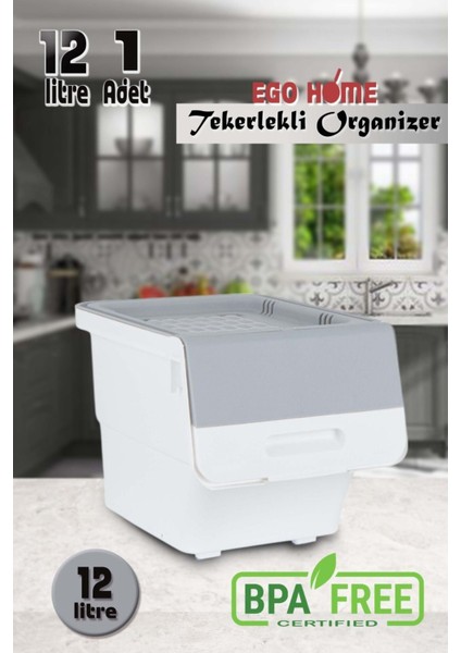 Tekerlekli 12 Lt Çok Amaçlı Organizer Kutu Patates, Soğan, Oyuncak ve Eşya Saklama