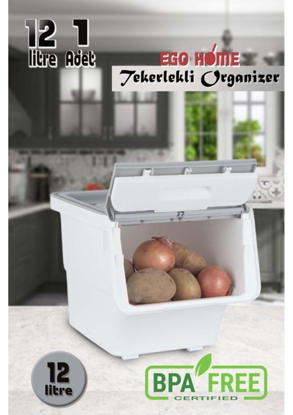 Tekerlekli 12 Lt Çok Amaçlı Organizer Kutu Patates, Soğan, Oyuncak ve Eşya Saklama fiyatları