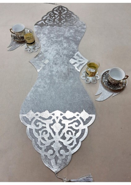 Kadife 5 Parça Masa ve Sehpa Örtüsü, Gri, Şık ve Zarif Tasarım modelleri