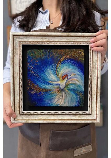 Renkli Taş Duvar Dekoru, 30X30 Cm, Semazen Yağlı Boya Çizimi