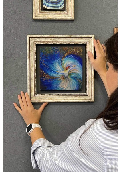 Renkli Taş Duvar Dekoru, 30X30 Cm, Semazen Yağlı Boya Çizimi