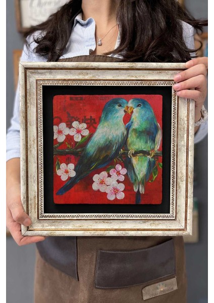 Renkli Kuş Temalı Çerçeveli Duvar Dekoru 30X30 cm