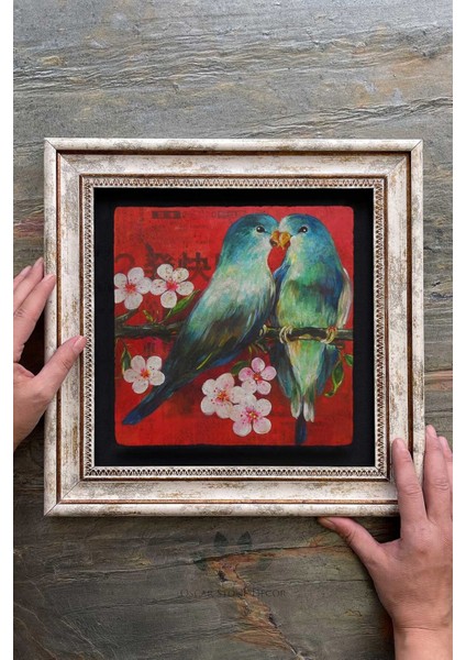 Renkli Kuş Temalı Çerçeveli Duvar Dekoru 30X30 cm fiyatları