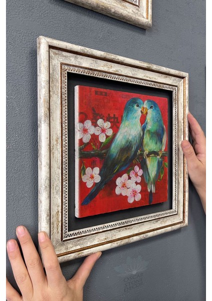Renkli Kuş Temalı Çerçeveli Duvar Dekoru 30X30 cm modelleri