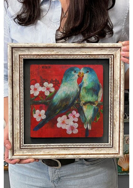 Renkli Kuş Temalı Çerçeveli Duvar Dekoru 30X30 cm fırsatları