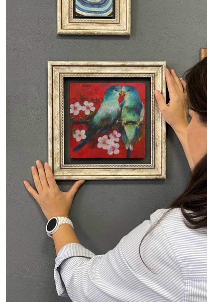 Renkli Kuş Temalı Çerçeveli Duvar Dekoru 30X30 cm