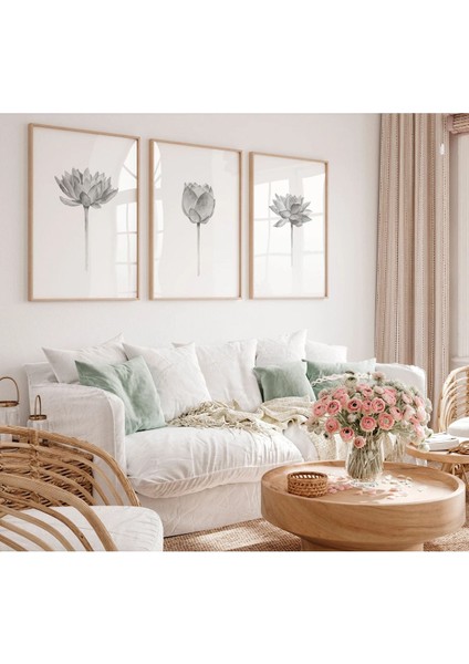 Kahverengi Ahşap Çerçeveli 3'lü Soyut Tablo, Ev ve Balkon Dekoru Için Şık Seçenek