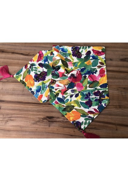 Suluboya Renkli Yapraklar Desenli Runner