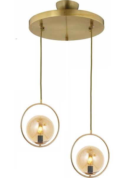 Şık Bal Glop Camlı Daire Model Ikili Gold Sarkıt Avize, Modern ve Zarif Tasarım