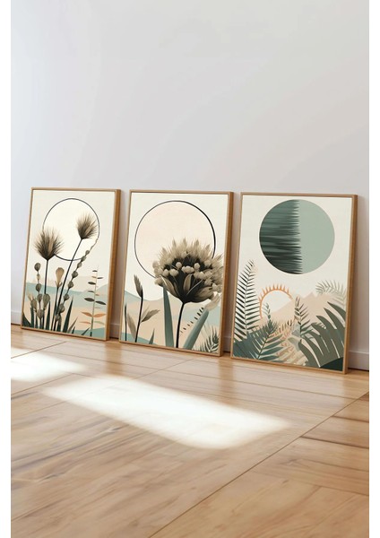 3 Parça Ahşap Çerçeveli Oturma Odası ve Mutfak Tablo Seti SET32963