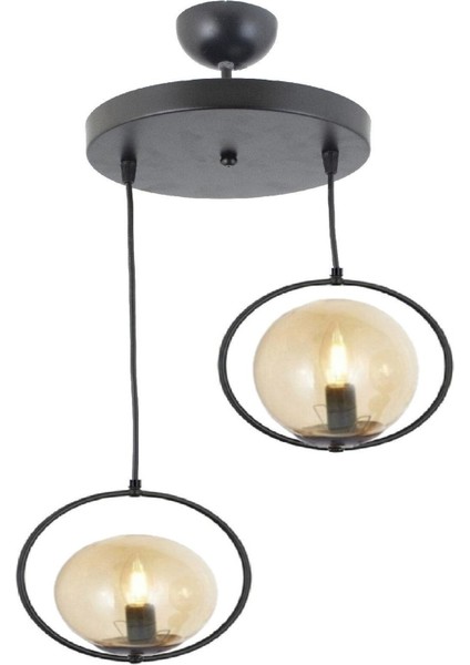 Modern Bal Glop Camlı Daire Model Ikili Siyah Sarkıt Avize, Şık ve Modern Tasarım