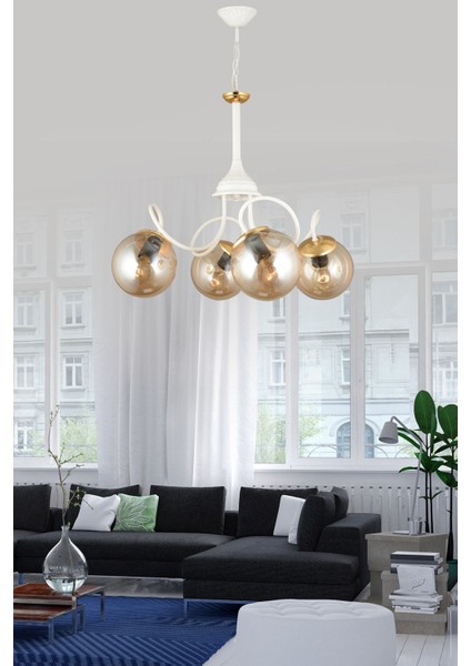 Beyaz 4'lü Bal Glop Camlı Modern Şık Asma Avize