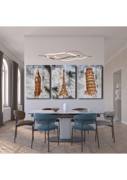 3'lü Kanvas Tablo Seti, Renkli ve Modern Dekoratif Kuleler fiyatları