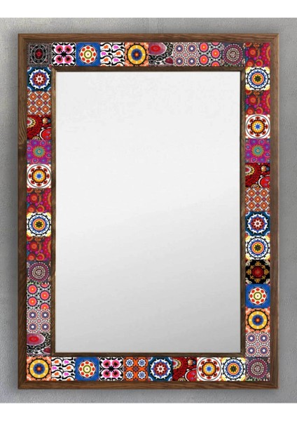 Turuncu Ahşap Çerçeveli Mozaik Ayna 53X73 cm Seramik Desenli