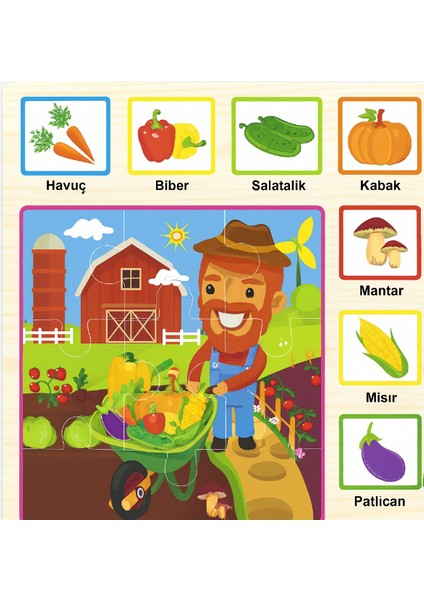 Meyve Sebze Figürlü Ahşap Puzzle Çok Renkli