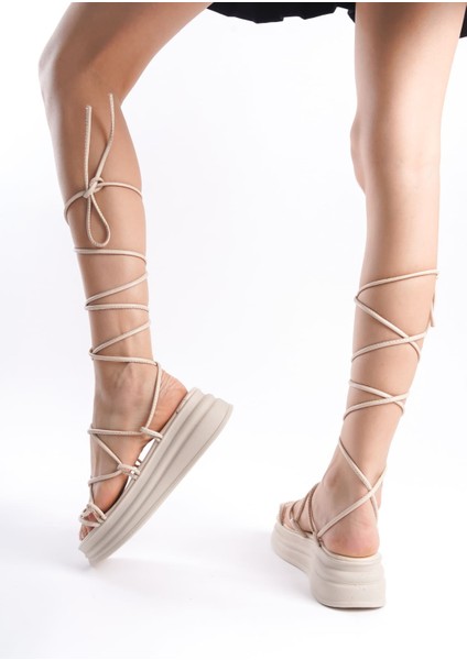 Mırela Bilekten Bağlamalı Ortopedik Taban Kadın Terlik Kt Krem fırsatları