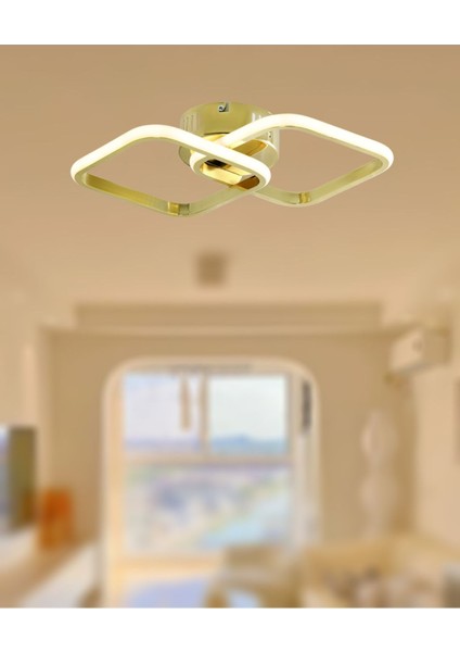 2'li Kare LED Avize, Sarı Kaplama, Beyaz Işık, Modern Aydınlatma, Şık Tasarım modelleri