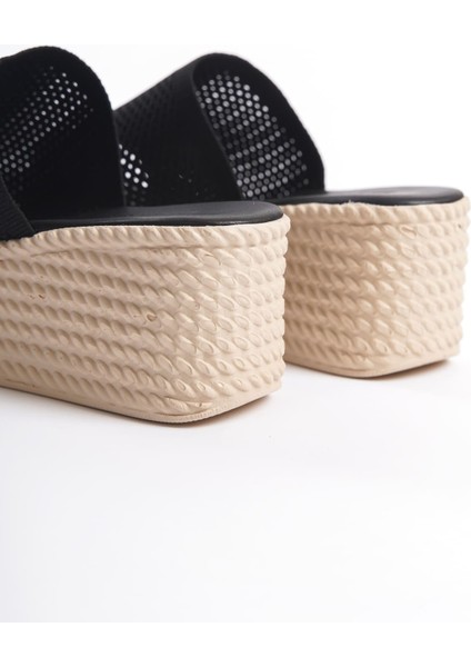 Elına Dolgu Topuklu Ortopedik Taban Hasır Görünümlü Triko Kadın Terlik Kt Siyah fiyatları