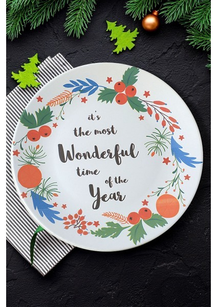 Çok Renkli Yılbaşı Temalı 26 cm Servis Tabağı, Neşeli Akşamlar Için Şık Tasarım