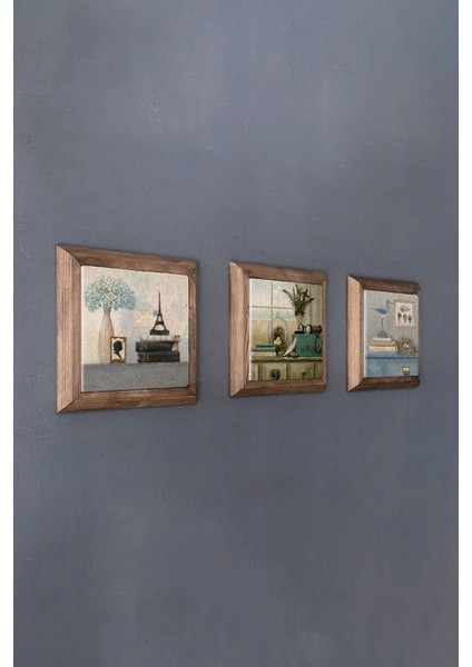 Turuncu 3'lü Ahşap Çerçeveli Taş Pano, 28X28 Cm, Salon ve Saksı Çiçeği Dekoru fiyatları