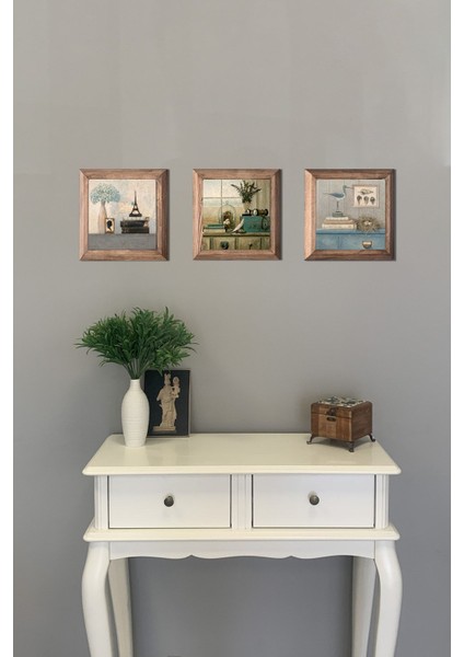 Turuncu 3'lü Ahşap Çerçeveli Taş Pano, 28X28 Cm, Salon ve Saksı Çiçeği Dekoru modelleri