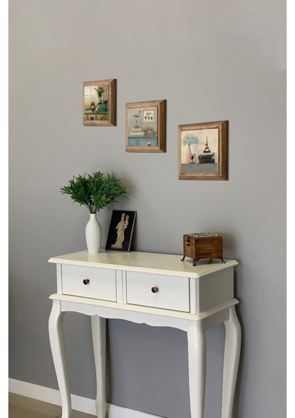 Turuncu 3'lü Ahşap Çerçeveli Taş Pano, 28X28 Cm, Salon ve Saksı Çiçeği Dekoru fırsatları