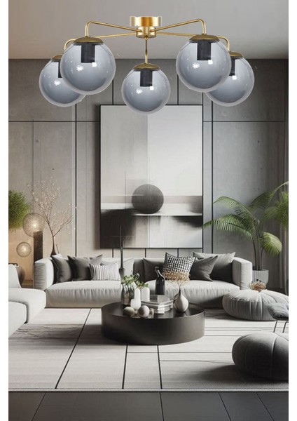 Modern Camlı Beşli Avize, Şık ve Zarif Tasarımıyla Yaşam Alanınıza Şıklık Kat!