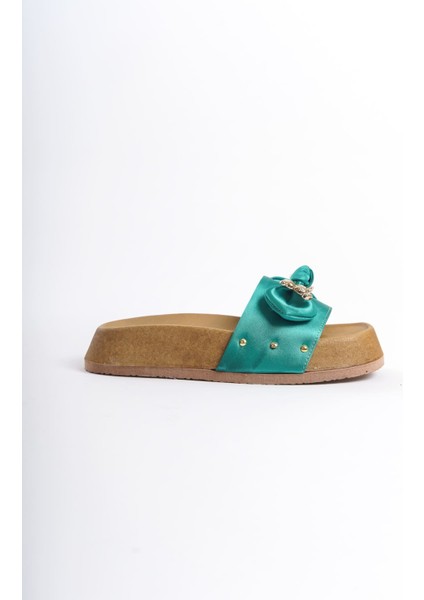 Carmen Kalın ve Ortopedik Taban Ayıcıklı Saten Kadın Terlik Kt Yeşil modelleri